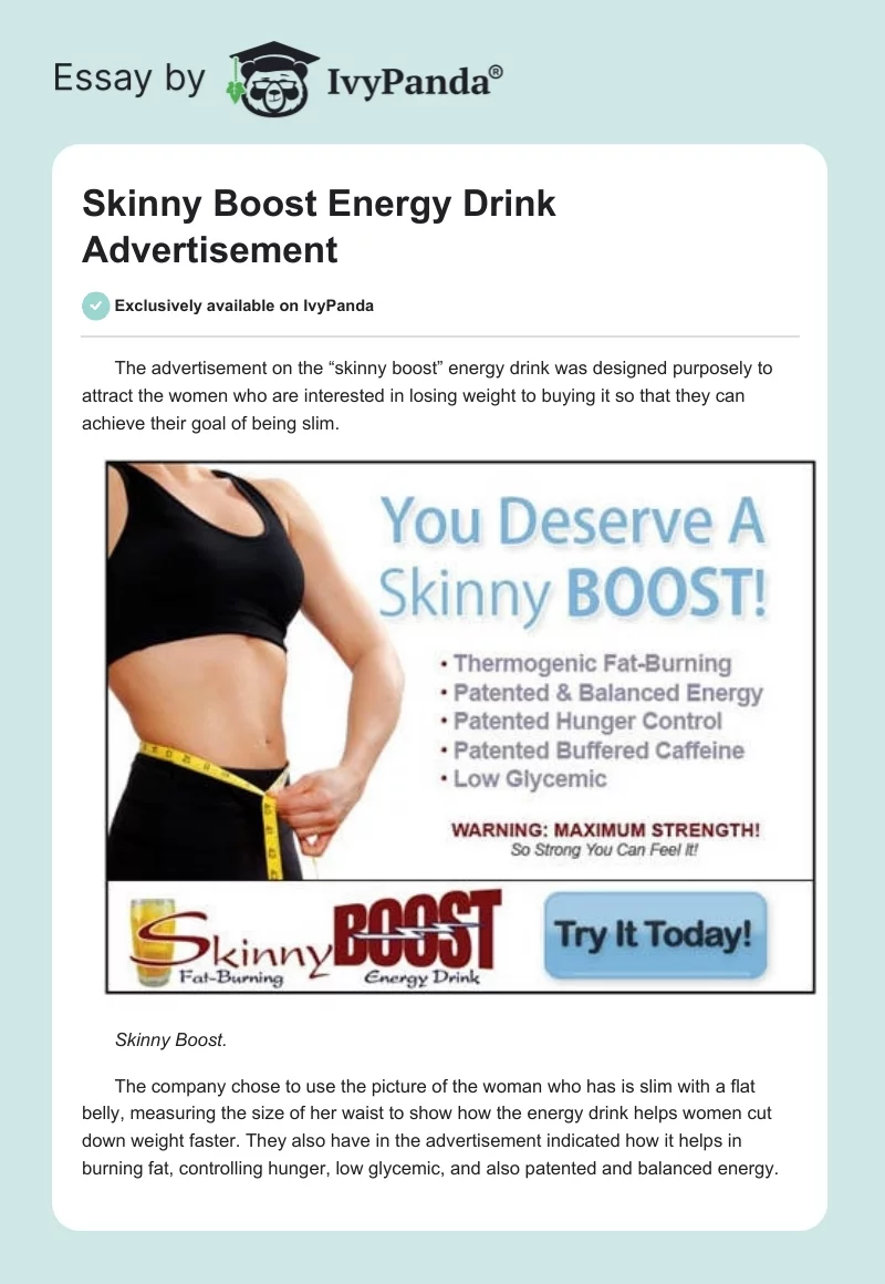 "Skinny Boost" Energy Drink Advertisement. Page 1