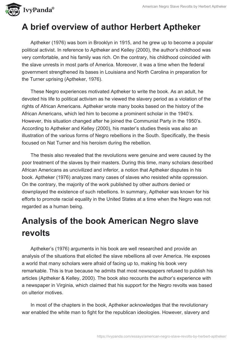 "American Negro Slave Revolts" by Herbert Aptheker. Page 2