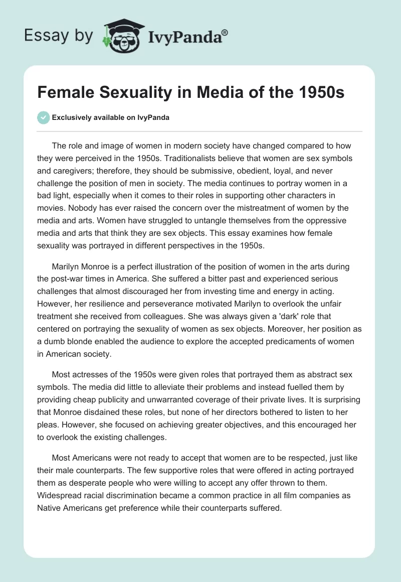 Female Sexuality in Media of the 1950s. Page 1