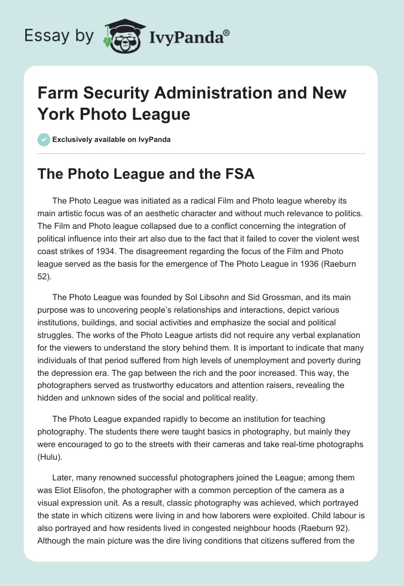 Farm Security Administration and New York Photo League. Page 1