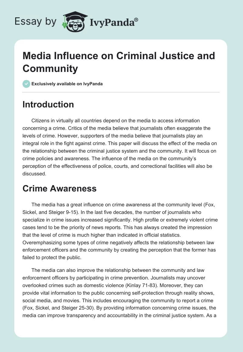 Media Influence on Criminal Justice and Community. Page 1