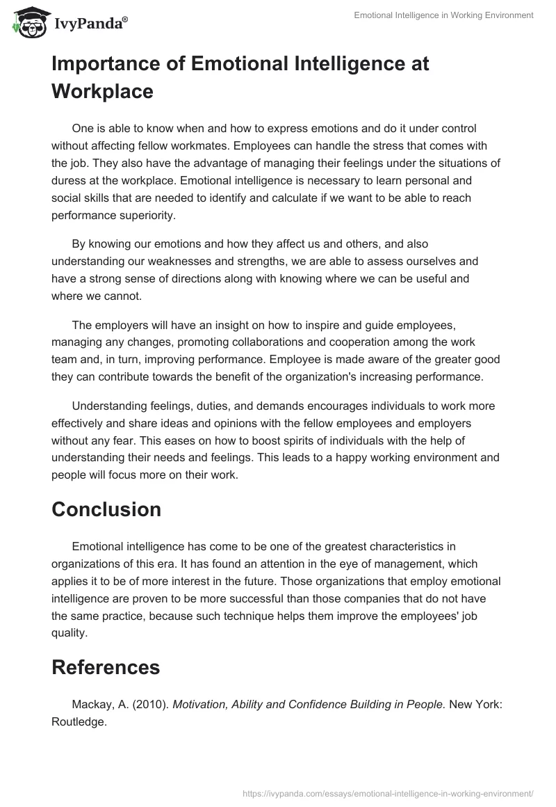 Emotional Intelligence in Working Environment. Page 2