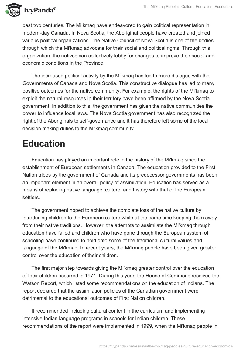 The Mi’kmaq People's Culture, Education, Economics. Page 3