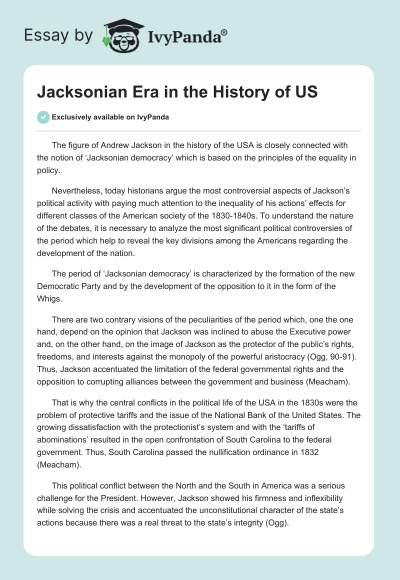 Jacksonian Era in the History of US. Page 1