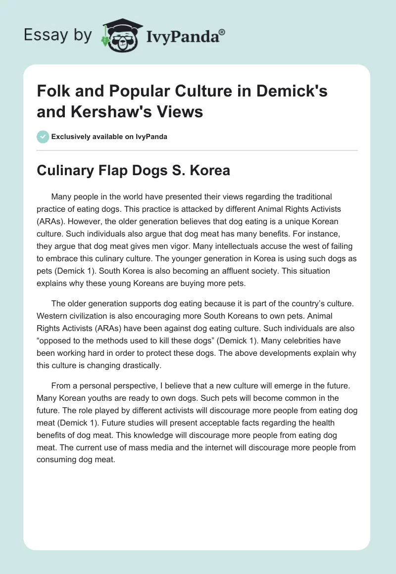 Folk and Popular Culture in Demick's and Kershaw's Views. Page 1