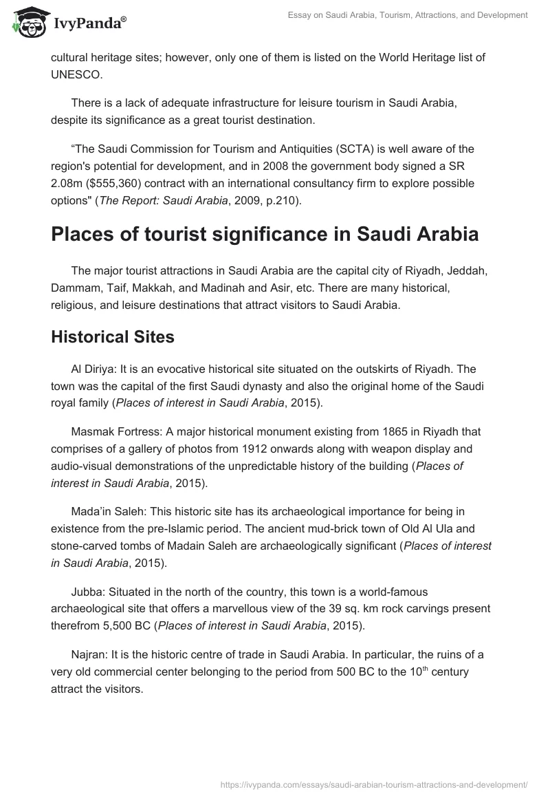Essay on Saudi Arabia, Tourism, Attractions, and Development. Page 2