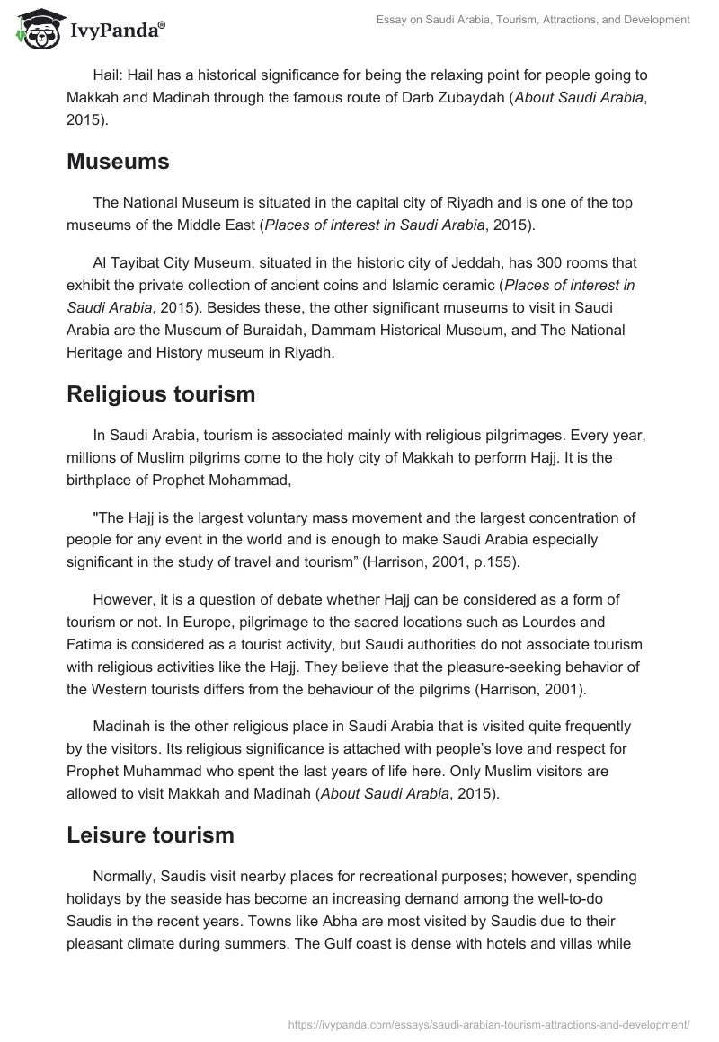 Essay on Saudi Arabia, Tourism, Attractions, and Development. Page 3