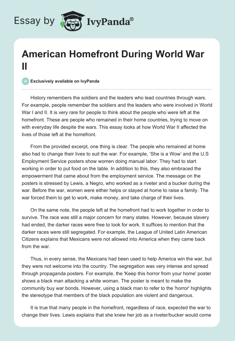 American Homefront During World War II. Page 1