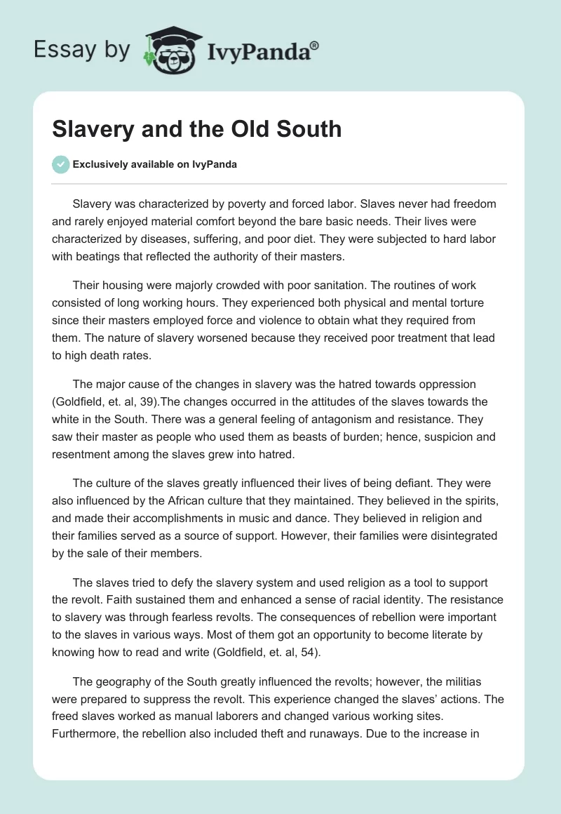 Slavery and the Old South. Page 1