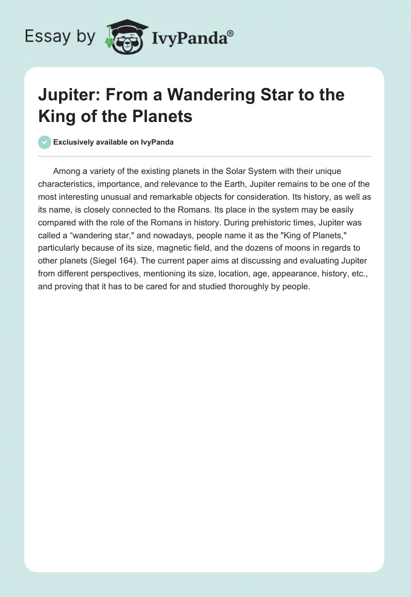 Jupiter: From a Wandering Star to the King of the Planets. Page 1