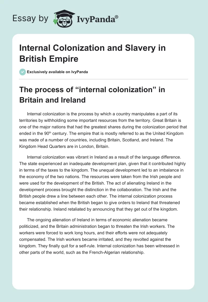 Internal Colonization and Slavery in British Empire. Page 1