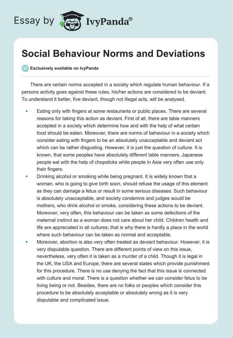 Social Behaviour Norms and Deviations. Page 1