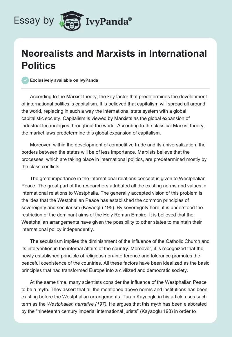 Neorealists and Marxists in International Politics. Page 1
