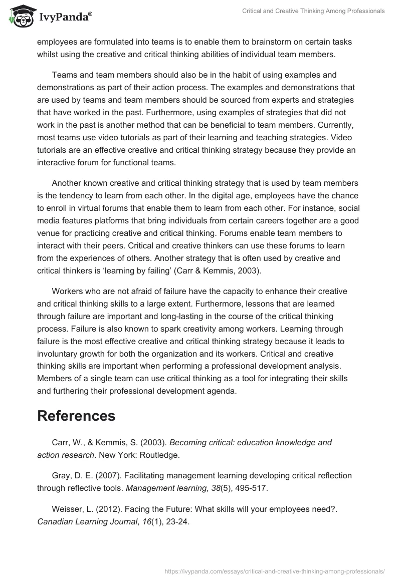 Critical and Creative Thinking Among Professionals. Page 3