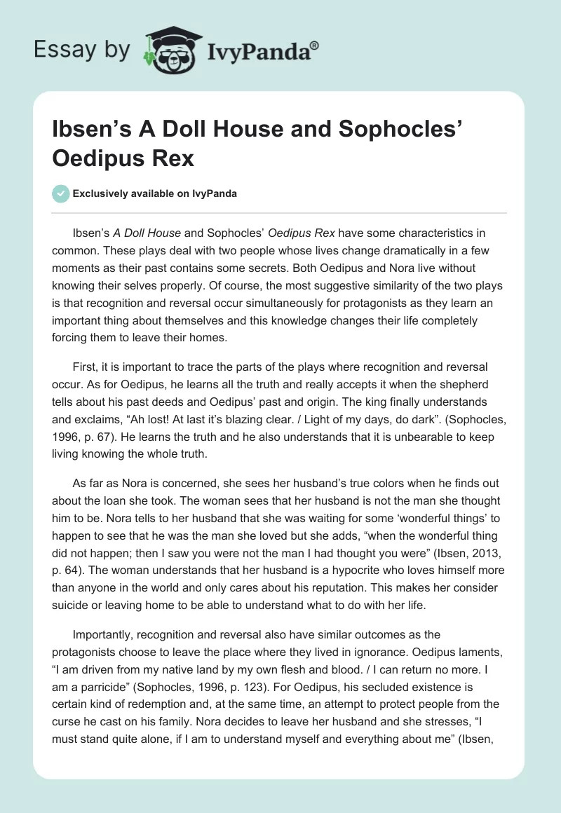 Ibsen’s A Doll House and Sophocles’ Oedipus Rex. Page 1