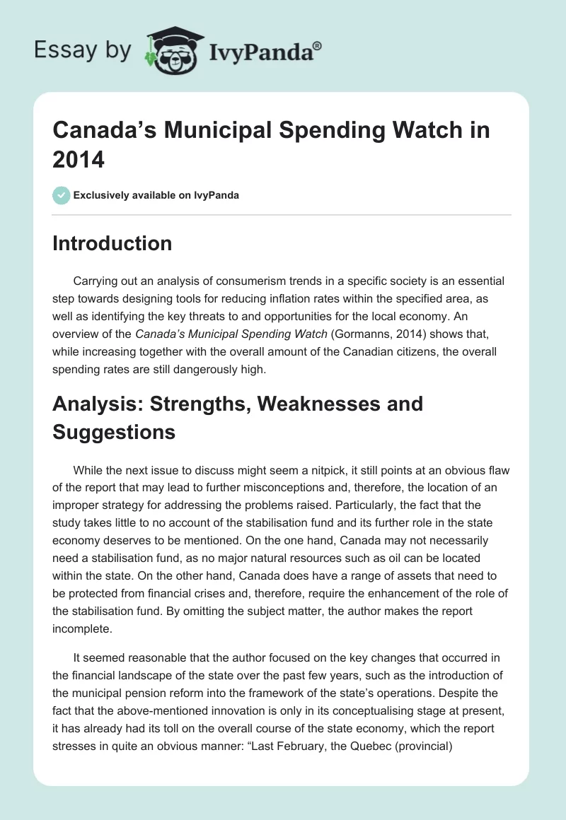 Canada’s Municipal Spending Watch in 2014. Page 1