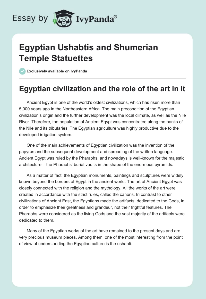 Egyptian Ushabtis and Shumerian Temple Statuettes. Page 1
