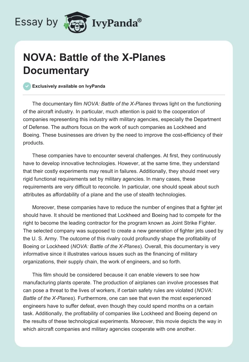 "NOVA: Battle of the X-Planes" Documentary. Page 1