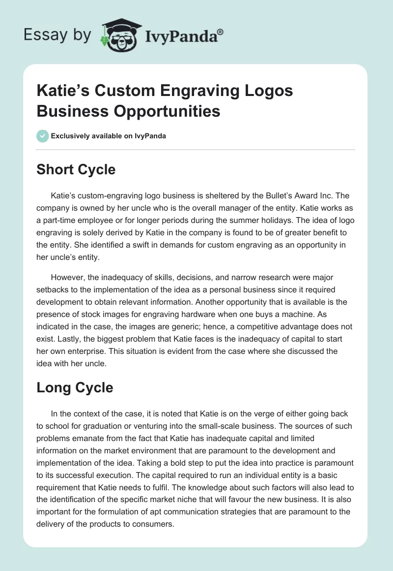 Katie’s Custom Engraving Logos Business Opportunities. Page 1