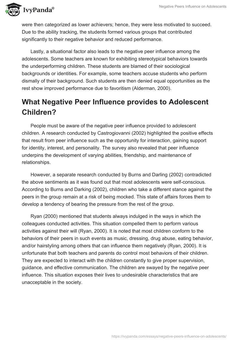 Negative Peers Influence on Adolescents. Page 2