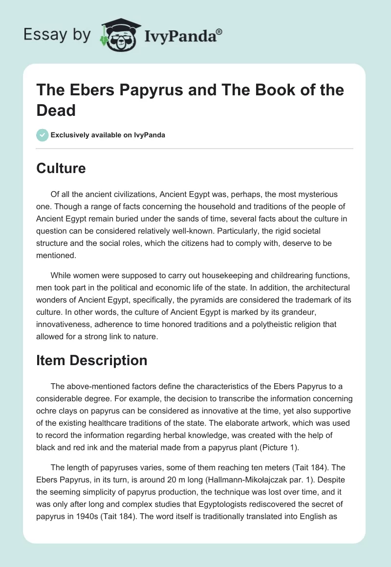 The Ebers Papyrus and The Book of the Dead. Page 1