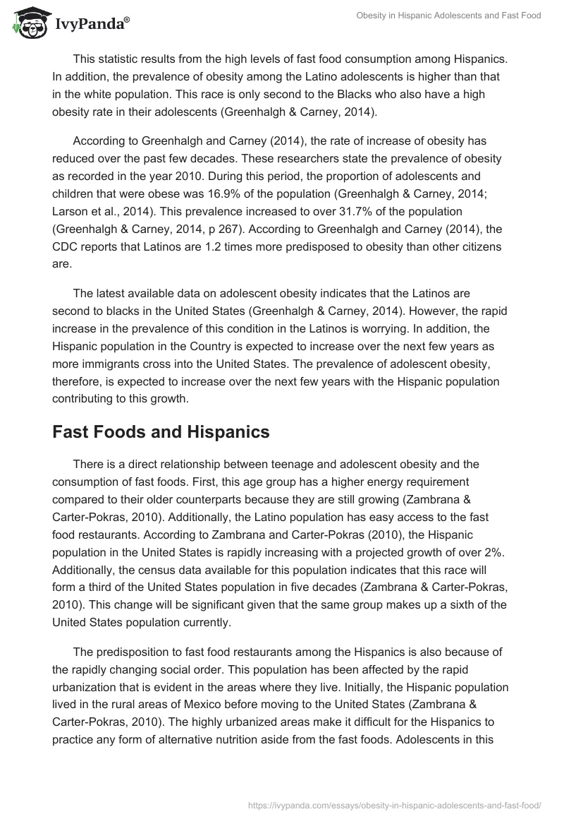Obesity in Hispanic Adolescents and Fast Food. Page 3