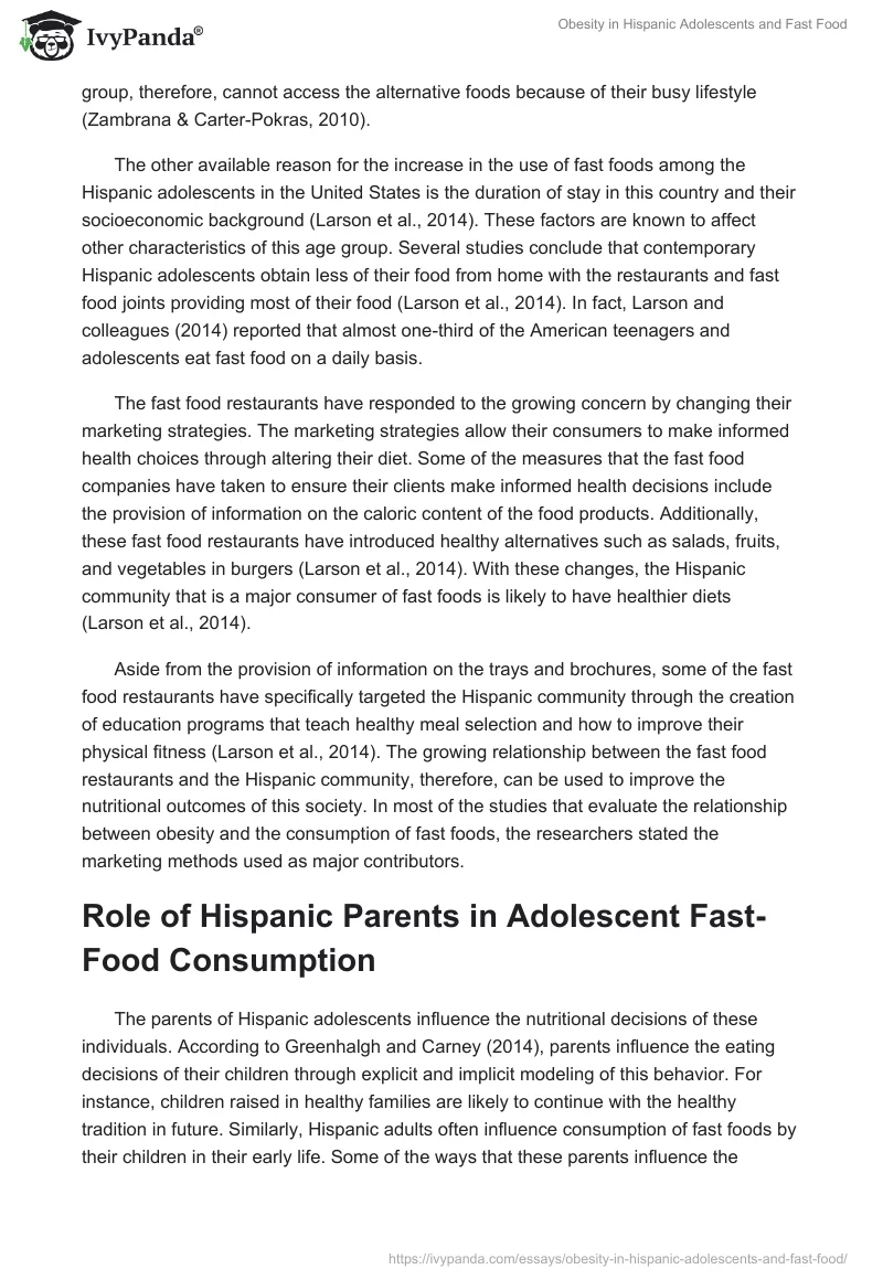 Obesity in Hispanic Adolescents and Fast Food. Page 4