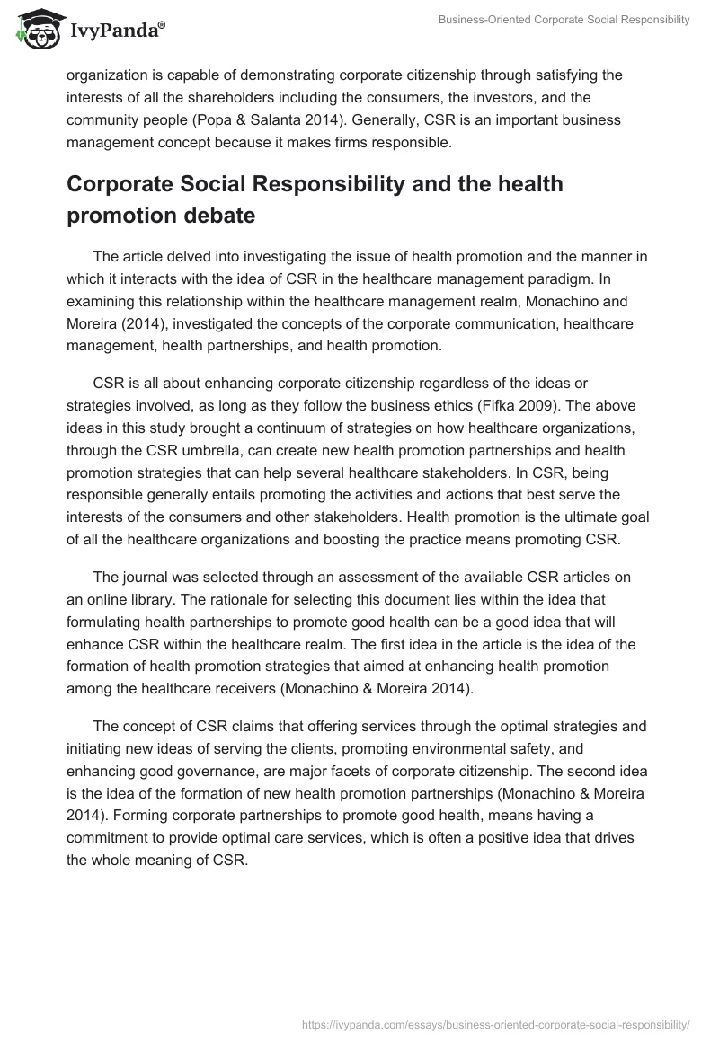 Business-Oriented Corporate Social Responsibility. Page 2