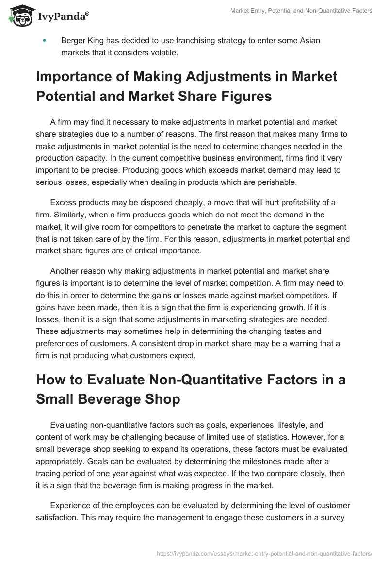 Market Entry, Potential and Non-Quantitative Factors. Page 2