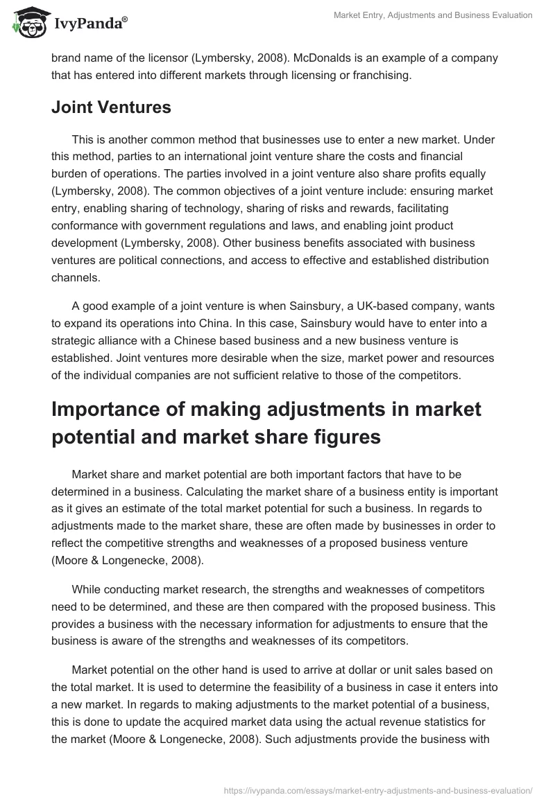Market Entry, Adjustments and Business Evaluation. Page 2