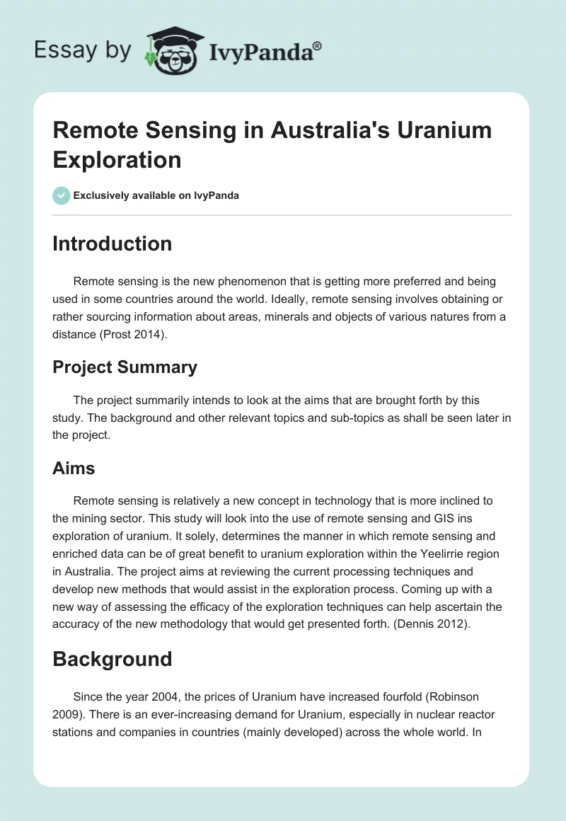 Remote Sensing in Australia's Uranium Exploration. Page 1