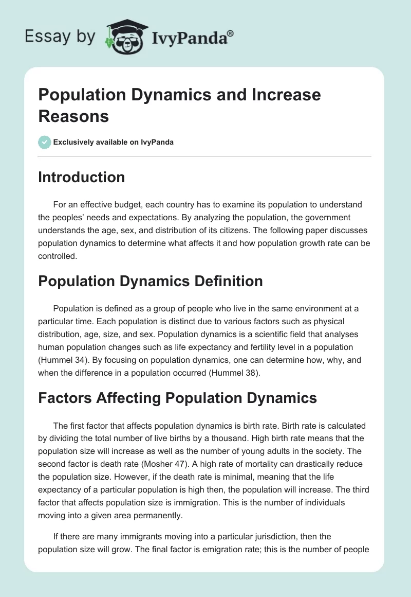 Population Dynamics and Increase Reasons. Page 1