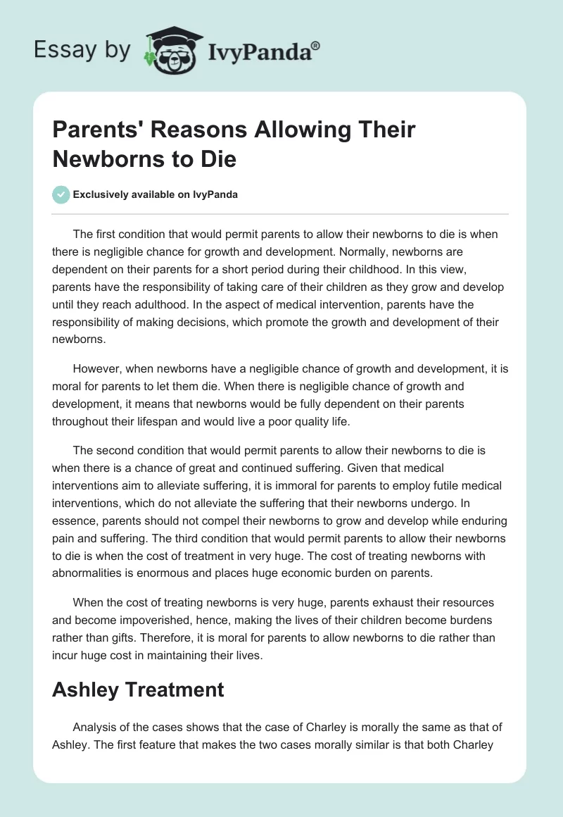 Parents' Reasons Allowing Their Newborns to Die. Page 1