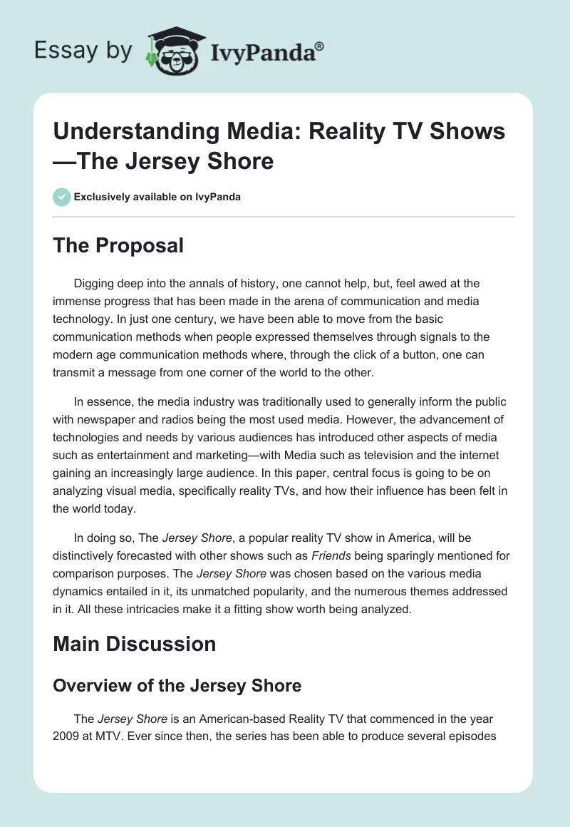 Understanding Media: Reality TV Shows—The Jersey Shore. Page 1