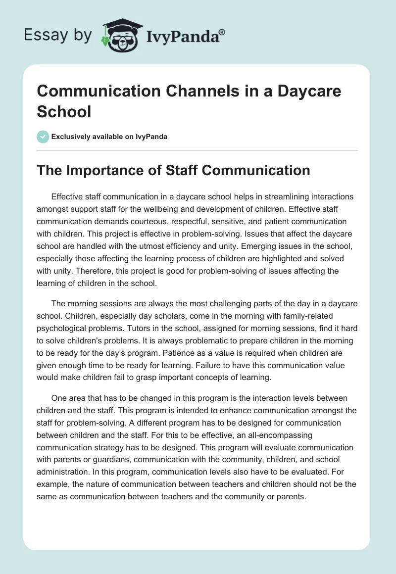 Communication Channels in a Daycare School. Page 1