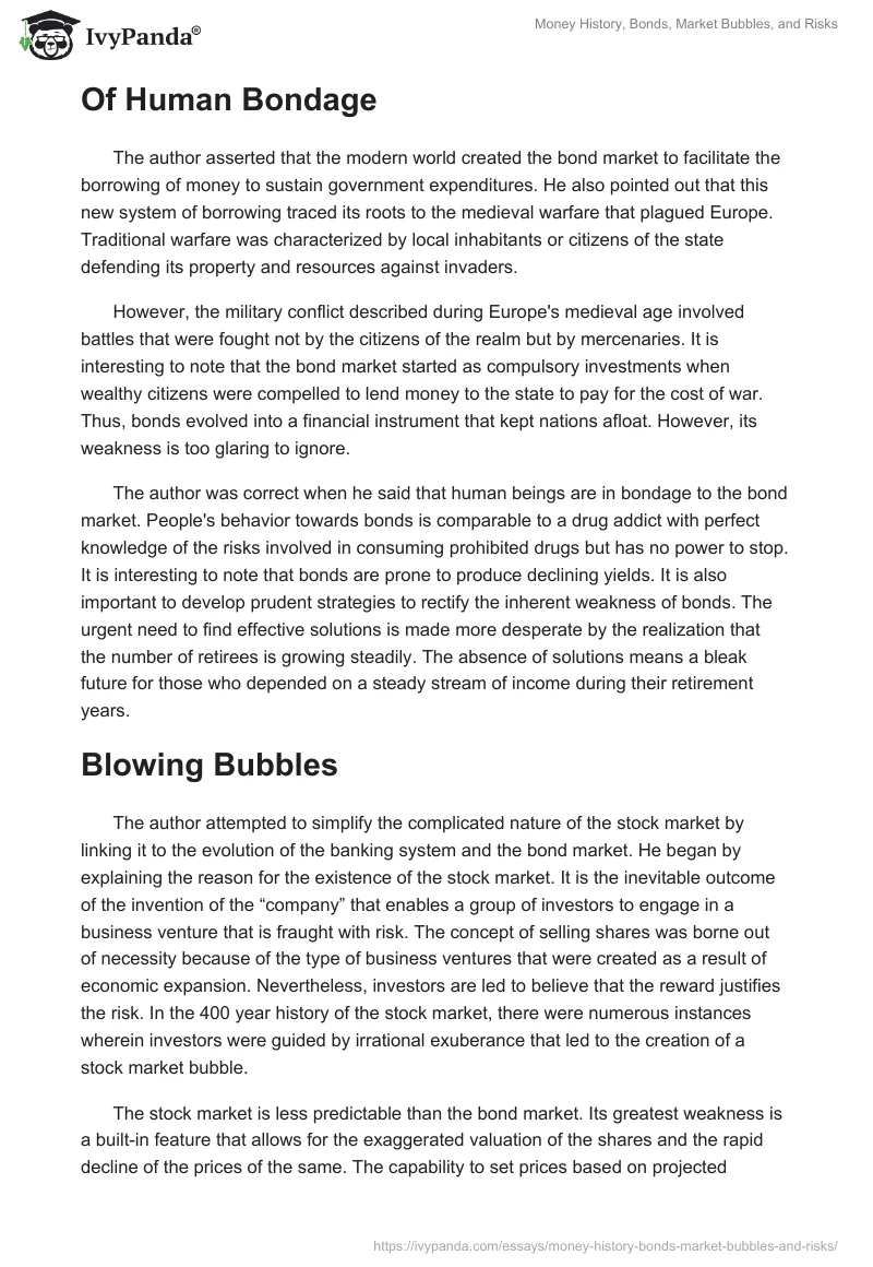 Money History, Bonds, Market Bubbles, and Risks. Page 2