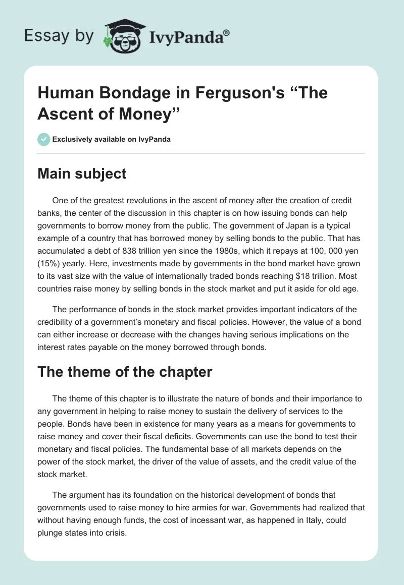 Human Bondage in Ferguson's “The Ascent of Money”. Page 1