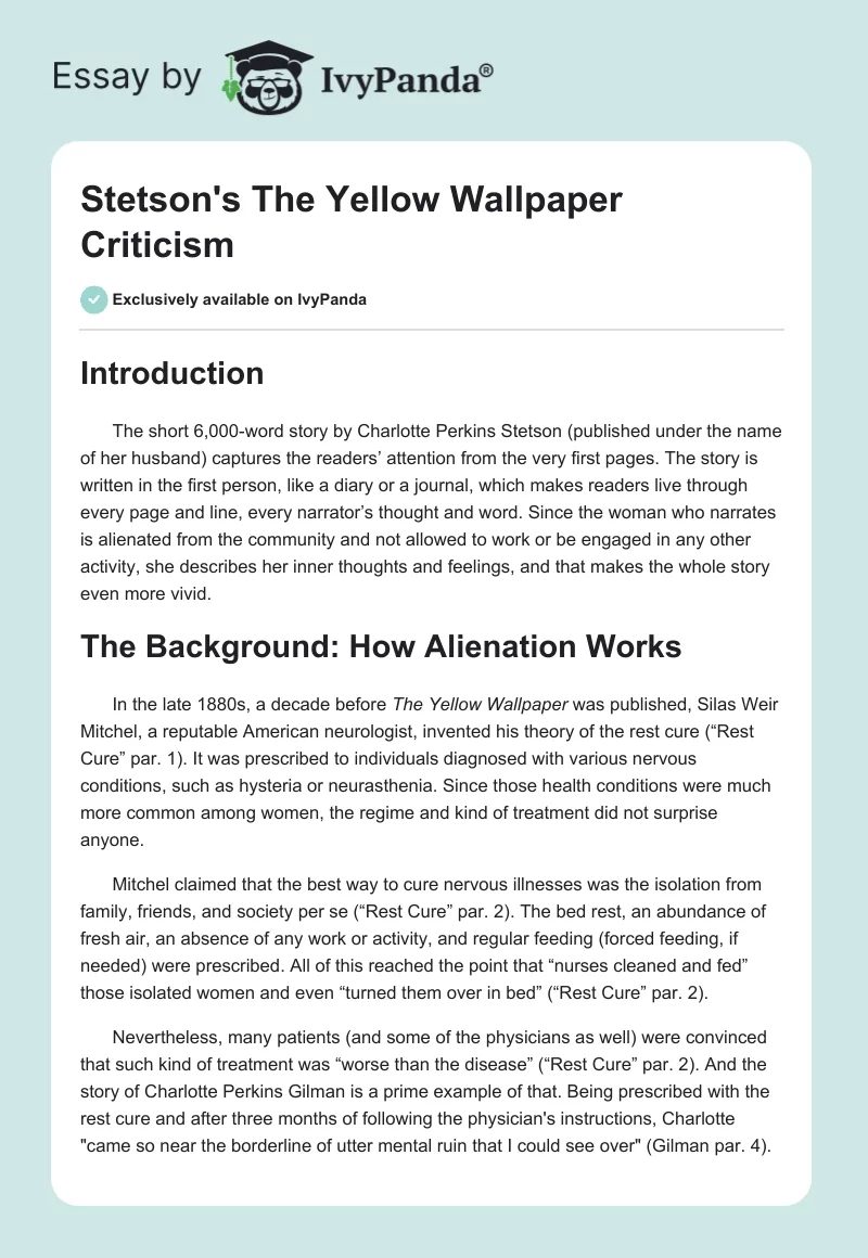Stetson's "The Yellow Wallpaper" Criticism. Page 1