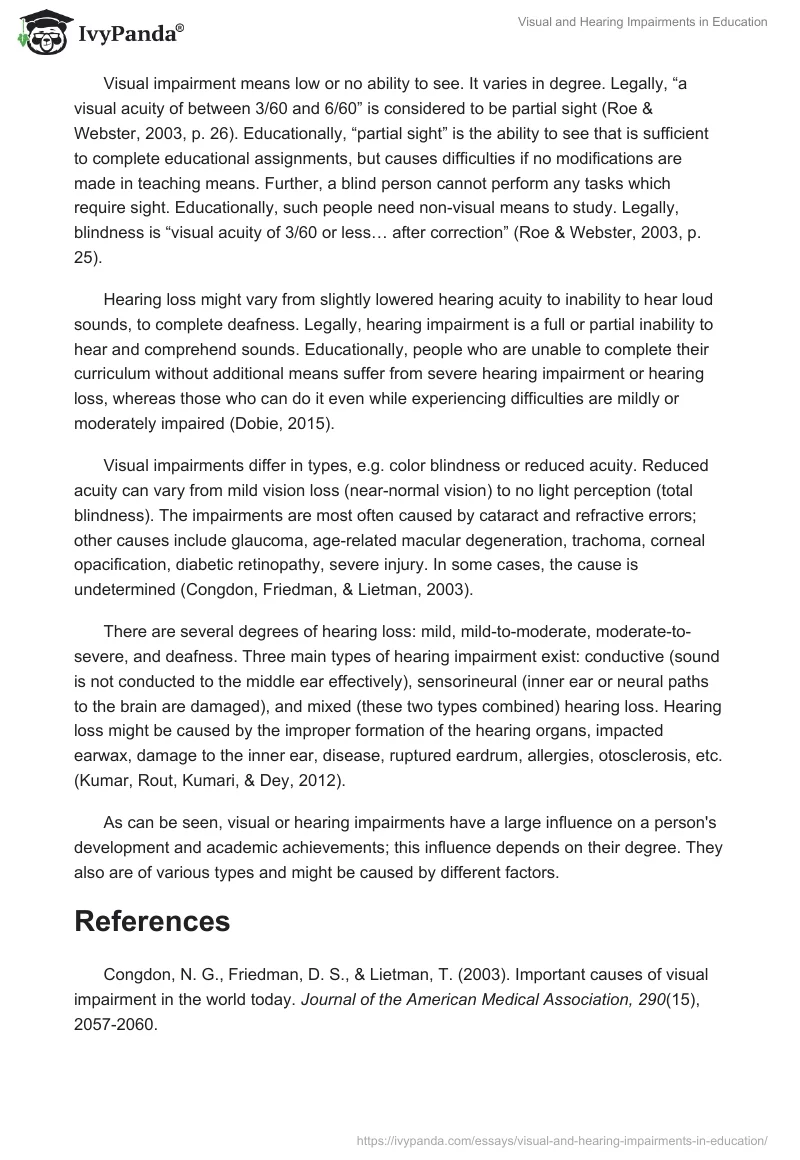 Visual and Hearing Impairments in Education. Page 2