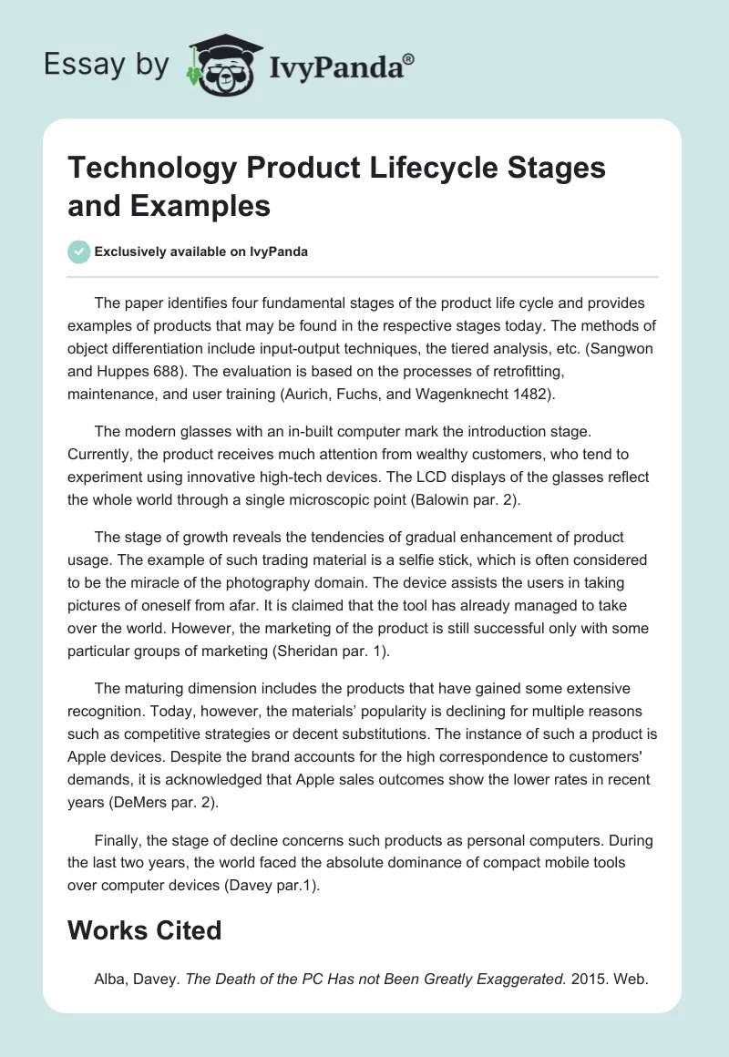 Technology Product Lifecycle Stages and Examples. Page 1