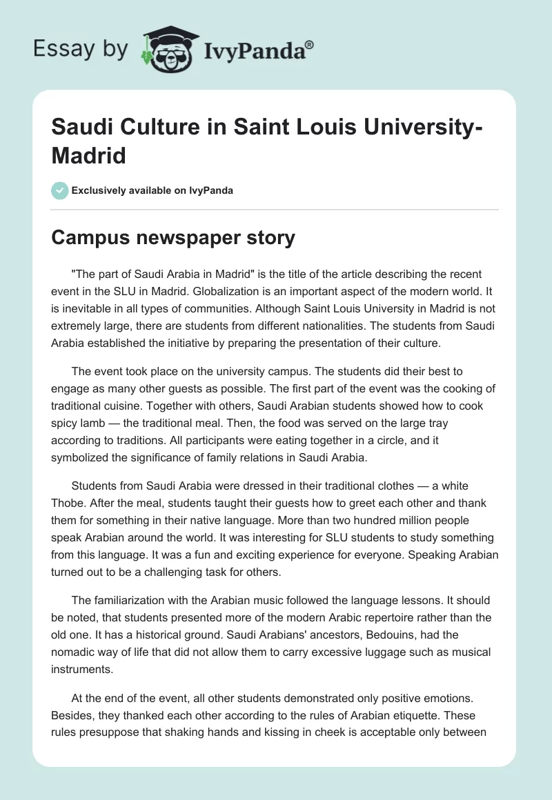 Saudi Culture in Saint Louis University-Madrid. Page 1