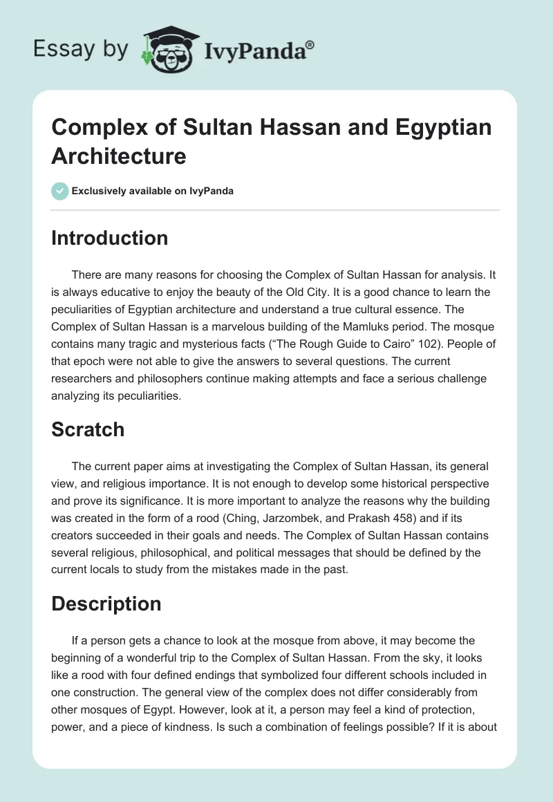 Complex of Sultan Hassan and Egyptian Architecture. Page 1