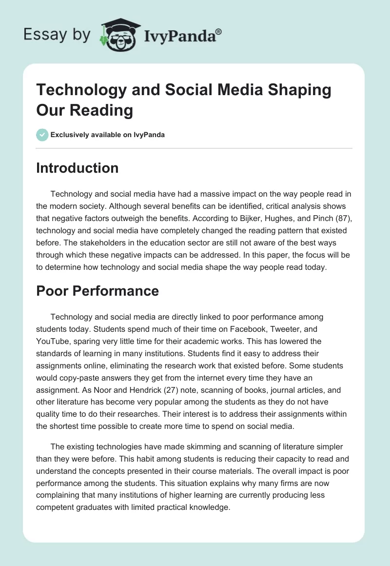Technology and Social Media Shaping Our Reading. Page 1