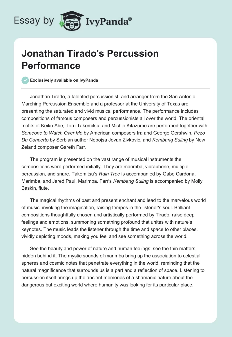 Jonathan Tirado's Percussion Performance. Page 1