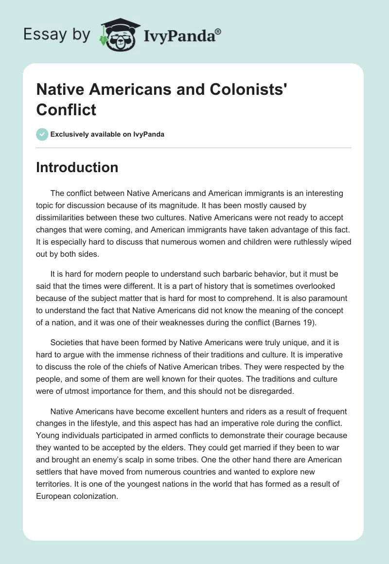 Native Americans and Colonists' Conflict. Page 1