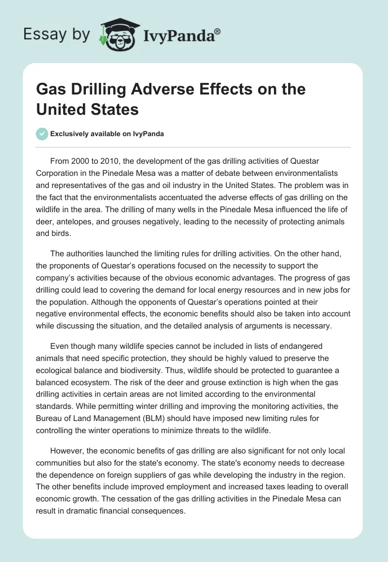 Gas Drilling Adverse Effects on the United States. Page 1