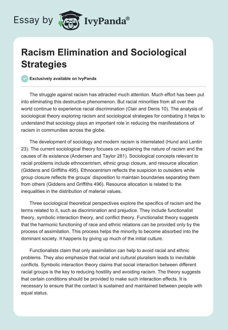 Racism Elimination and Sociological Strategies. Page 1