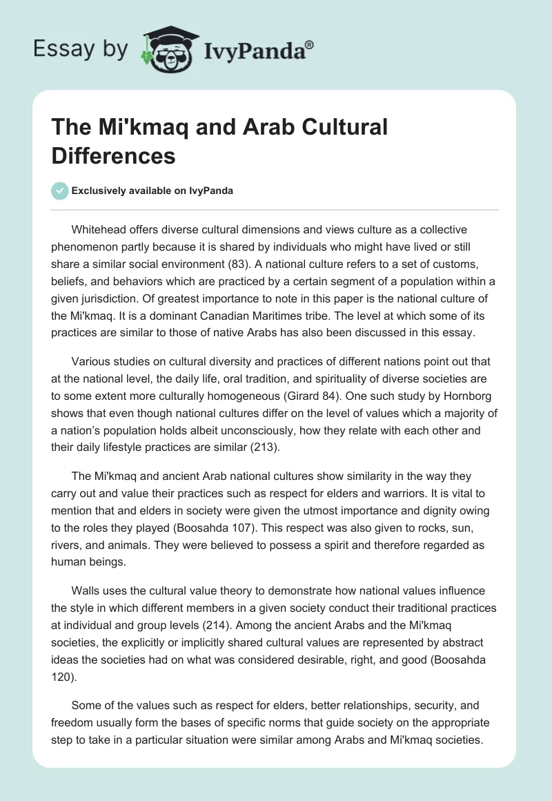 The Mi'kmaq and Arab Cultural Differences. Page 1