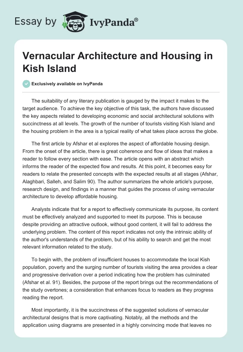 Vernacular Architecture and Housing in Kish Island. Page 1