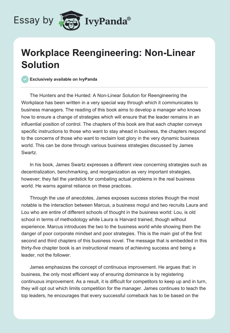Workplace Reengineering: Non-Linear Solution. Page 1